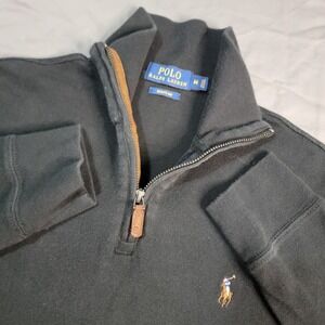 Polo Ralph Lauren 1/4 Zip Sweater Men's Medium Black Flesh Pong Estate Rib LS